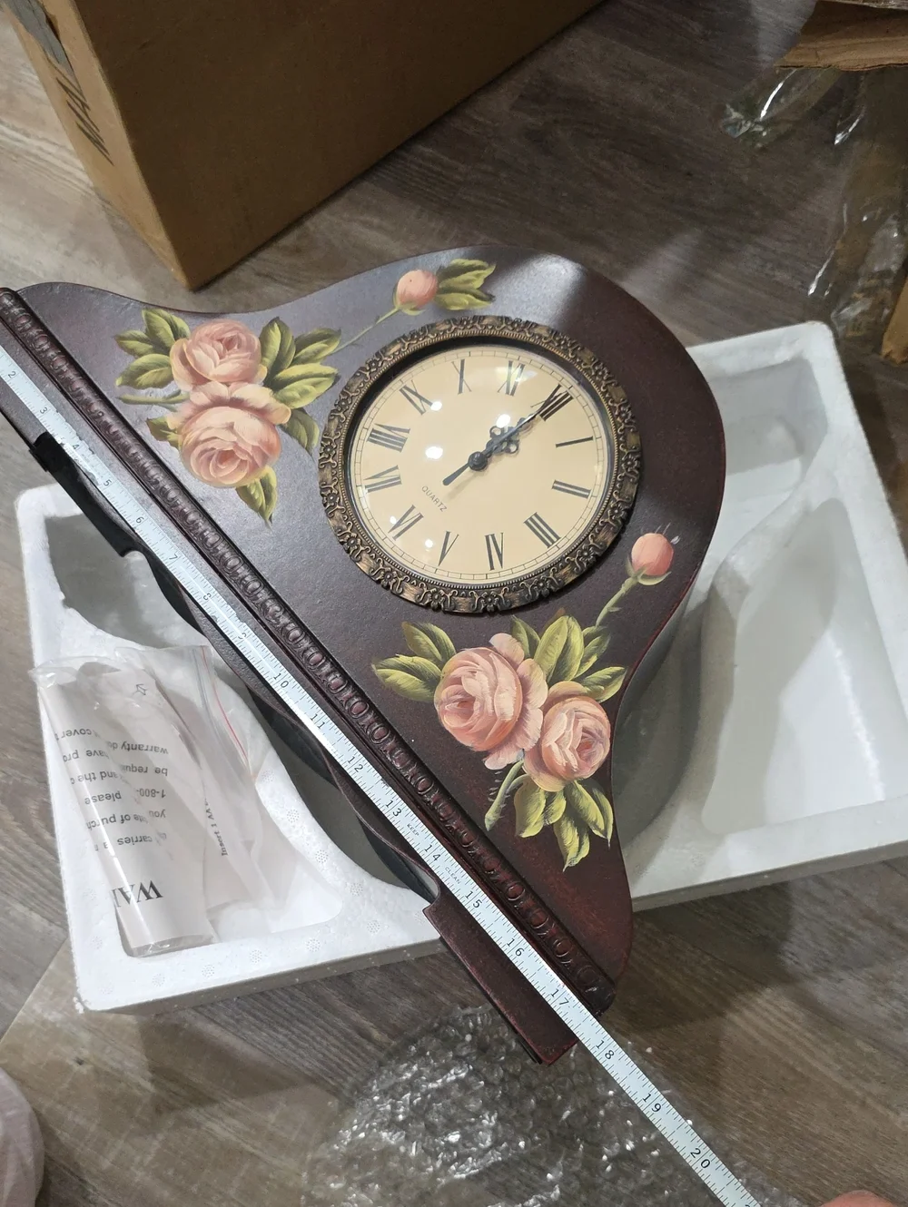 New Vintage Hand-Painted Pink Rose Mantel Clock - Quartz Wall Decor